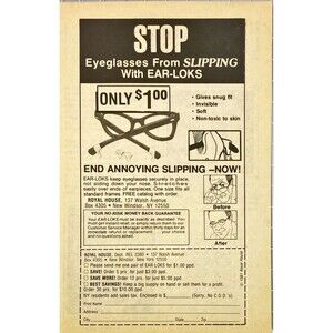 Royal House Ear-Locks STOP Eyeglasses from Slipping" Vintage Print Ad 1983